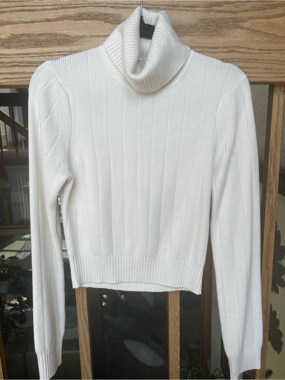 L'Academie Cream Ribbed Turtleneck Sweater